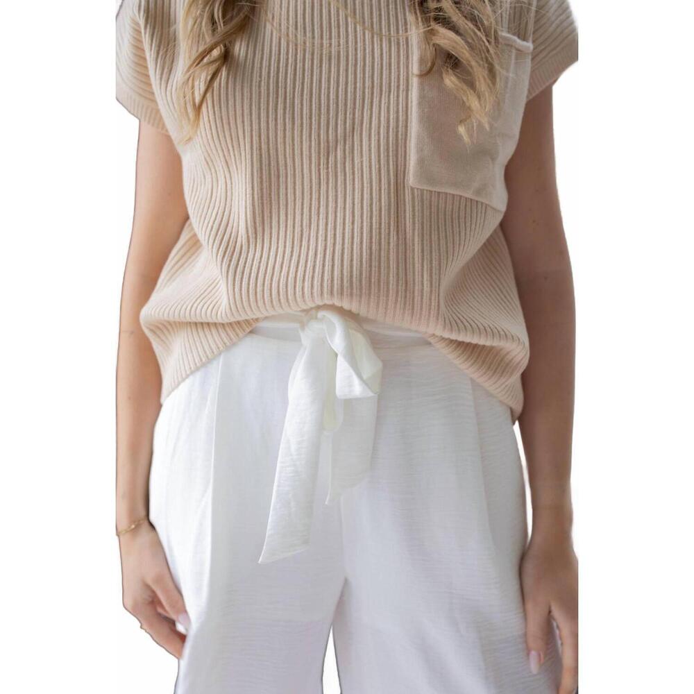 NEW HEM & THREAD easy elegance tie waist crop pants in white - Picture 9 of 10